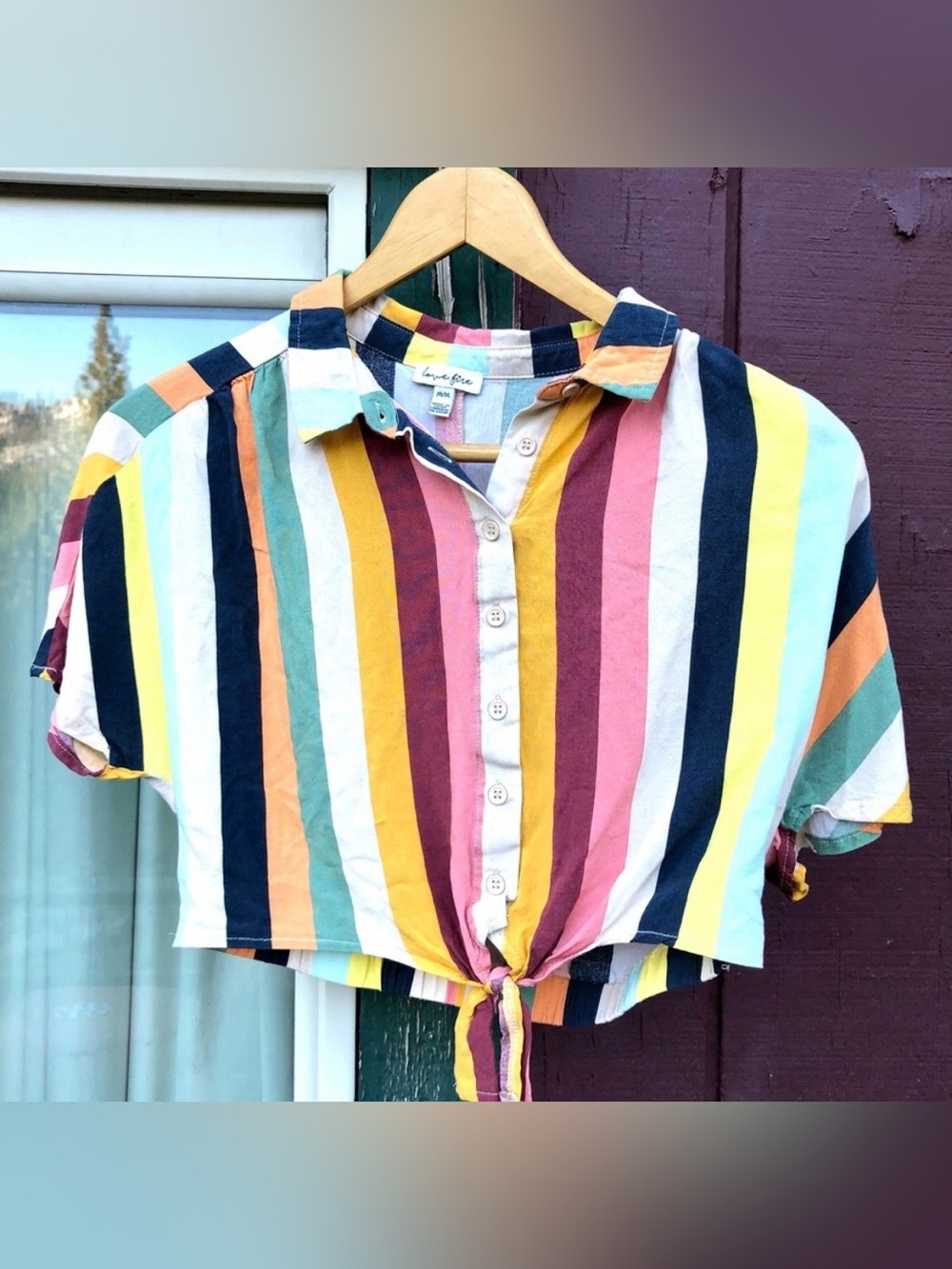 LOVE FIRE Striped Button Up Crop Top